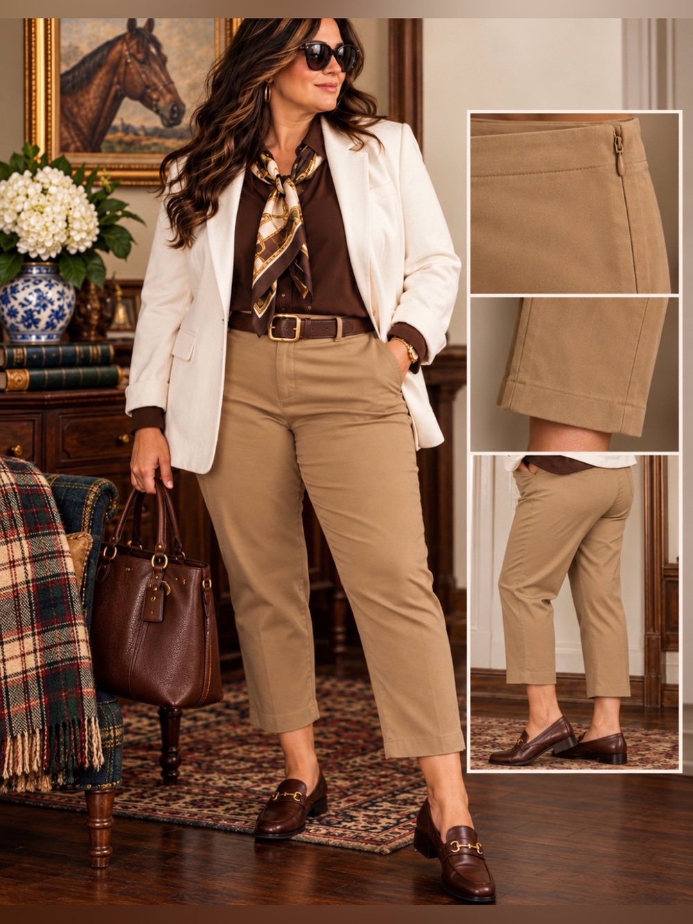 Lauren Ralph Lauren - Tan Side-Zip Ankle Cropped Pants